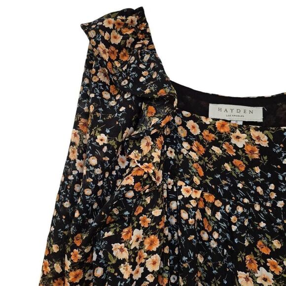 Hayden Women's Black/Orange/Ivory Poly Floral Lined Long Sleeve Dress - Picture 7 of 16